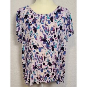 Daisy Fuentes T-Shirt Top Plus‎ Size 2X Floral Short Sleeve Thin Geometric 1115
